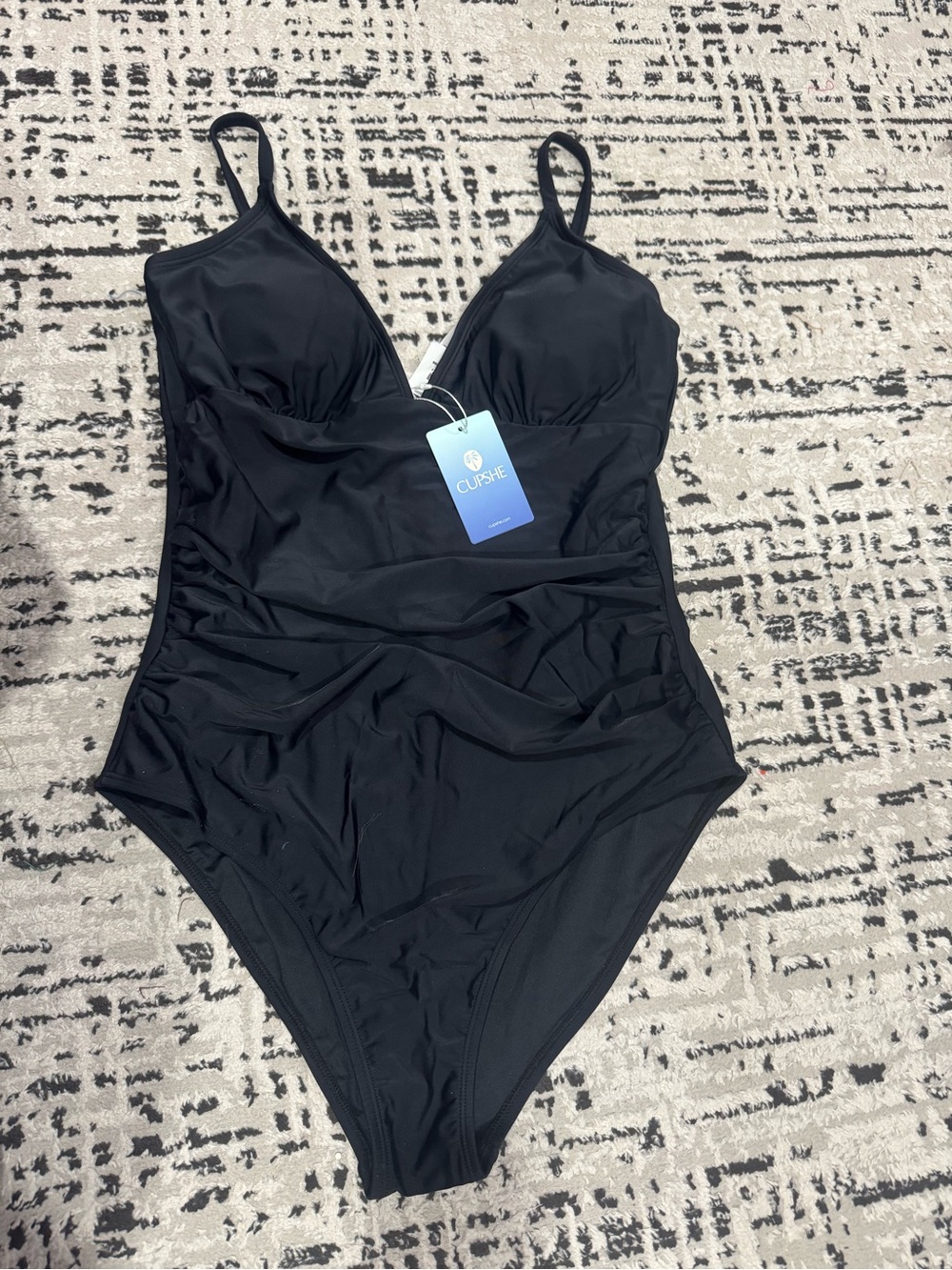 Cupshe Black Ruched One-Piece Swimsuit with Adjustable Straps